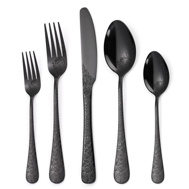 OIULO 40-Piece Silverware Set,Embossed Pattern Flatware Set for 8, Stainless Steel Silverware Flatware Cutlery Set, Include Knife/Fork/Spoon, Mirror Finished, Dishwasher Safe