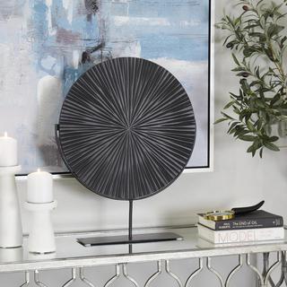 Starburst Carved Disk Decorative Sculpture with Stand