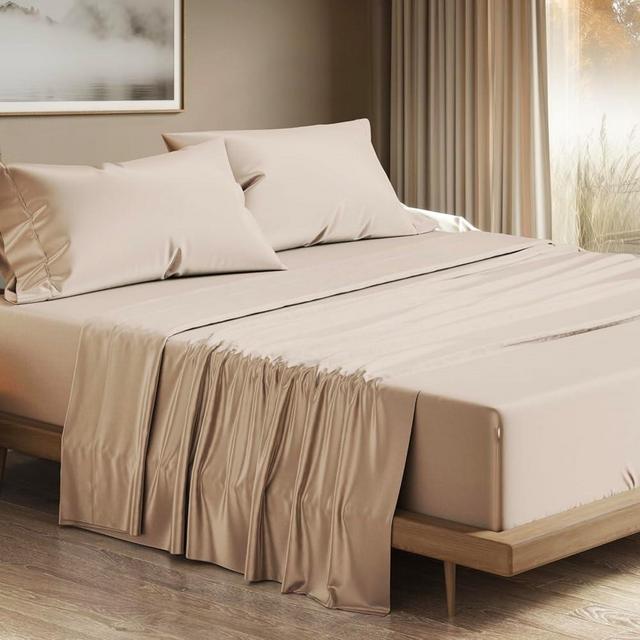THREAD SPREAD 100% Egyptian Cotton Sheets California King Size - 1200 Thread Count 4 PC Cal King Sheet Egyptian Cotton, Cooling Sateen Sheet, High TC Sheets California King, Fits Upto 19" - Taupe