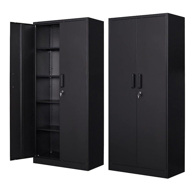 STANI Metal Garage Storage Cabinet with Lock, 71" Steel Lockable File Cabinet, Locking Steel Storage Cabinet with 4 Adjustable Shelves for Home, Office, Warehouse, Garage, School (Black)