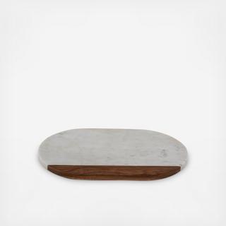 Oval Marble Platter with Wood Accent