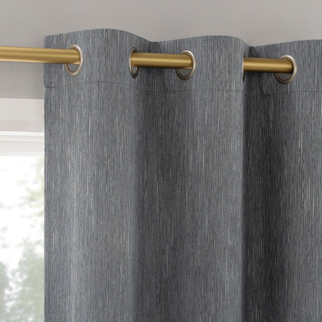 2pc 37"x84" Sun Zero Halleck Vertical Strie 100% Blackout Grommet Curtain Panel Pair Slate Blue: Modern Energy Efficient, Noise Reduction
