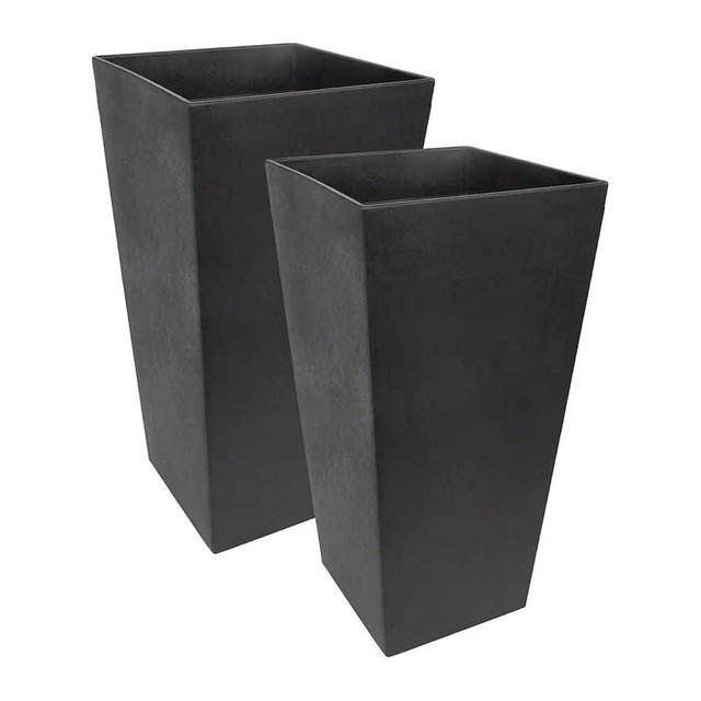 Tierra Verde 15in W x 28in H Sonata Tall Square Tapered Recycled Self-Watering Indoor/Outdoor Large Planter in Slate Black