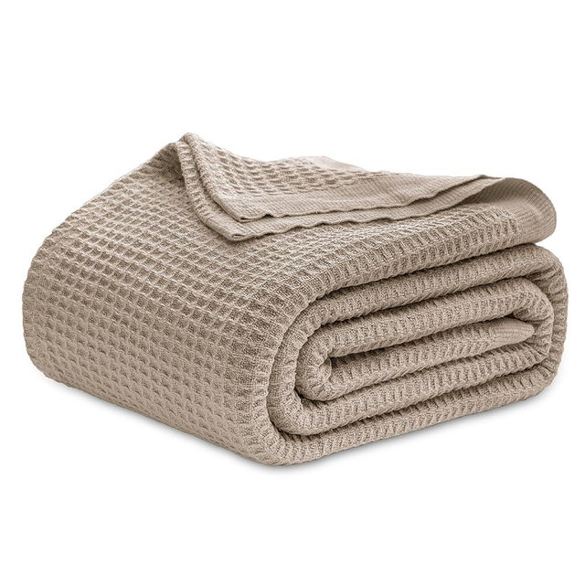Bedsure Gentlesoft 100% Cotton Blanket King Size for Bed - Cooling Breathable and Soft for Summer, Thick Cozy Waffle Weave Blanket Gifts for Women, Taupe, 104x90 inches