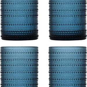 Fortessa Orbetto Outdoor Hobnail Plastic Drinkware Collection, Iced Beverage Cocktail Glass 4 Pack, 13 Ounce, Cornflower Blue