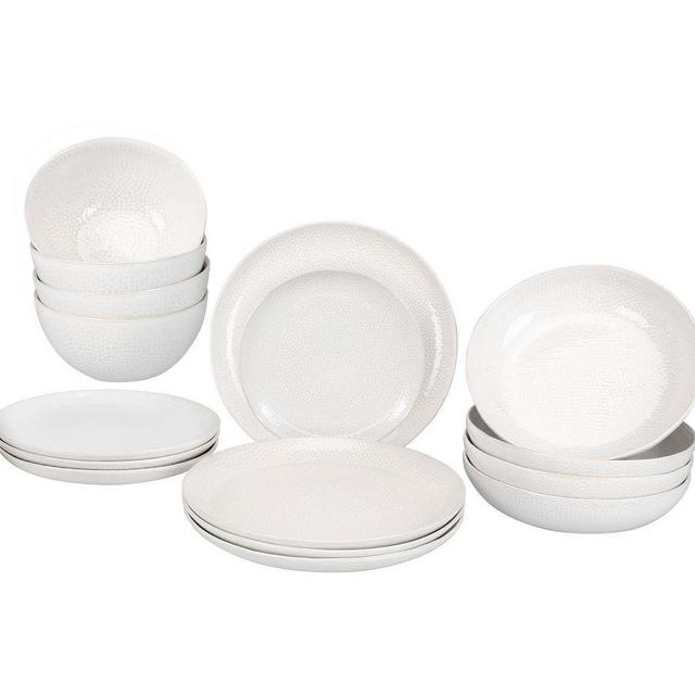Serene Stoneware 16-Piece Dinnerware Set (dinner, salad, pasta & cereal) - Cream