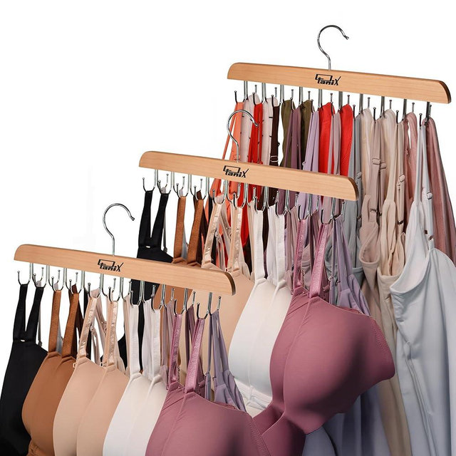 OTANIX Tank Top Hangers Space Saving, Bra Hangers for Closet Organizer, Bra Organizer for Closet, Space Saving Organizers and Storage for Dorm & Apartment for Tankto (Wooden, Pack of 3)