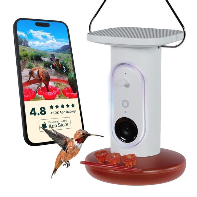 Bird Buddy Smart Solar Pro Hummingbird Feeder with Camera - AI Bird Identification, 2K Video, 5MP Photos, Outdoor Hanging, Gift for Bird Watching