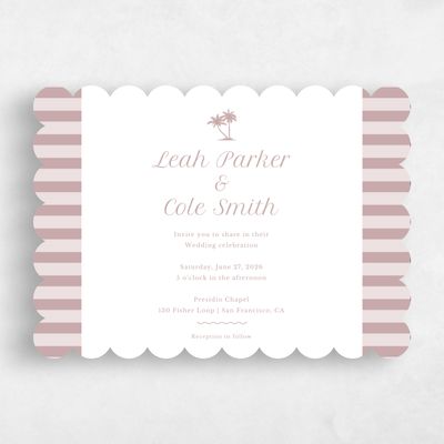 Pink Scalloped Wedding Invitation - Mauritius Landscape