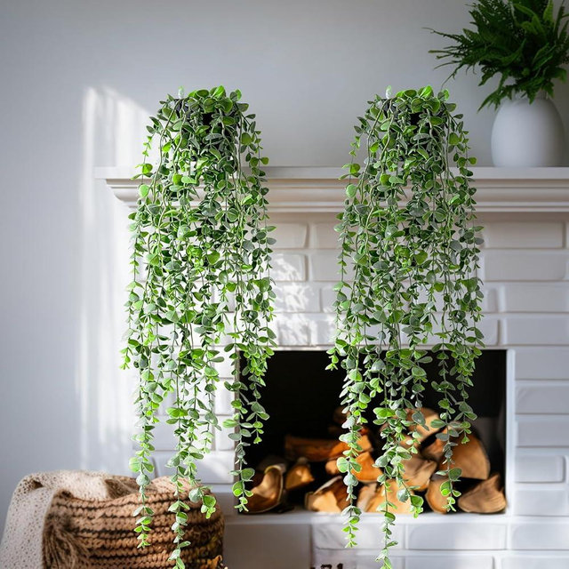 Yarmare Artificial Hanging Plant 2 Pcs Faux Plant Ivy Vine Faux Eucalyptus Vines Fake Potted Greenery for Wall Living Room Home Shelf Office Bathroom Outdoor Indoor Decor (Type 6)