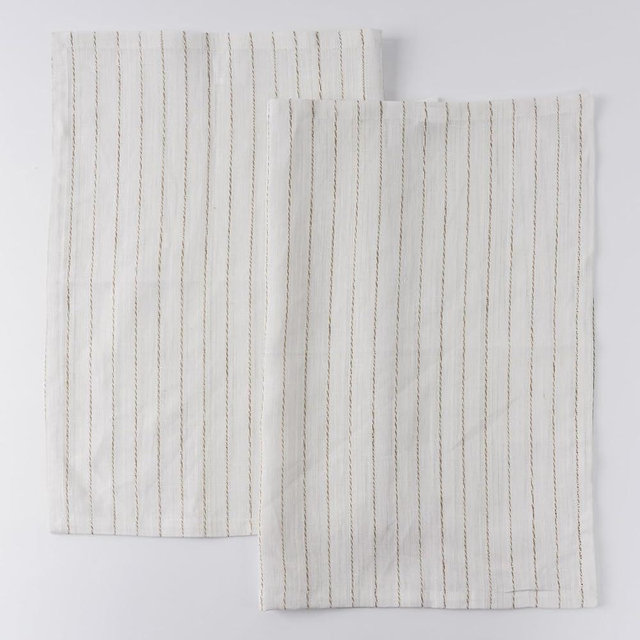 HSOFTIFY 100% Pure Linen Kitchen Towels Set of 2 - French Stripe Design 18 x 24 Inch Dish Hand Towels - Handcrafted from Flax Linen Tea Towels- White