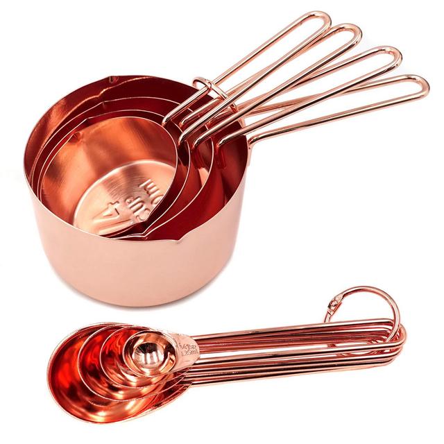 Homestia Measuring Cups and Spoons Set of 8 Pcs Baking Cooking Utensils with Measurement for Dry and Liquid Ingredients, Rose
