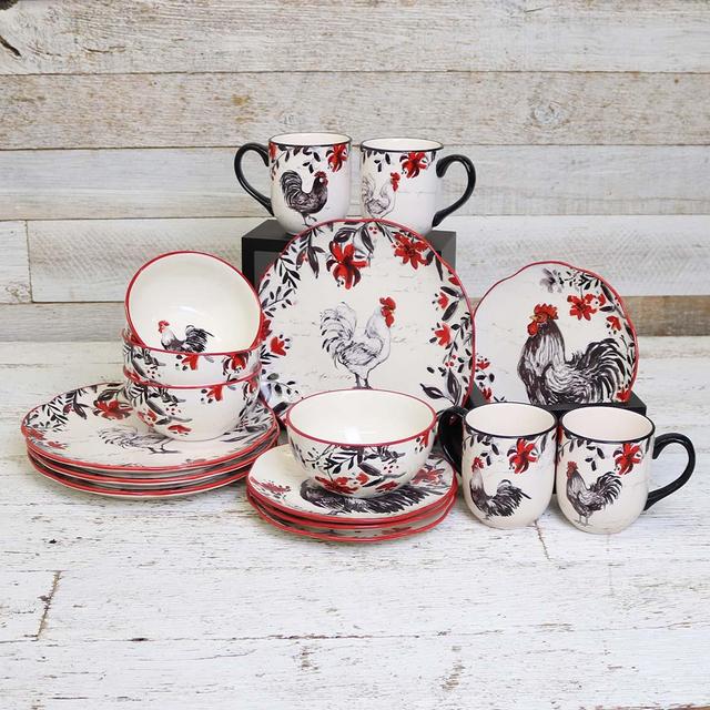 Stoneware Rooster 16 Piece Dinnerware Set