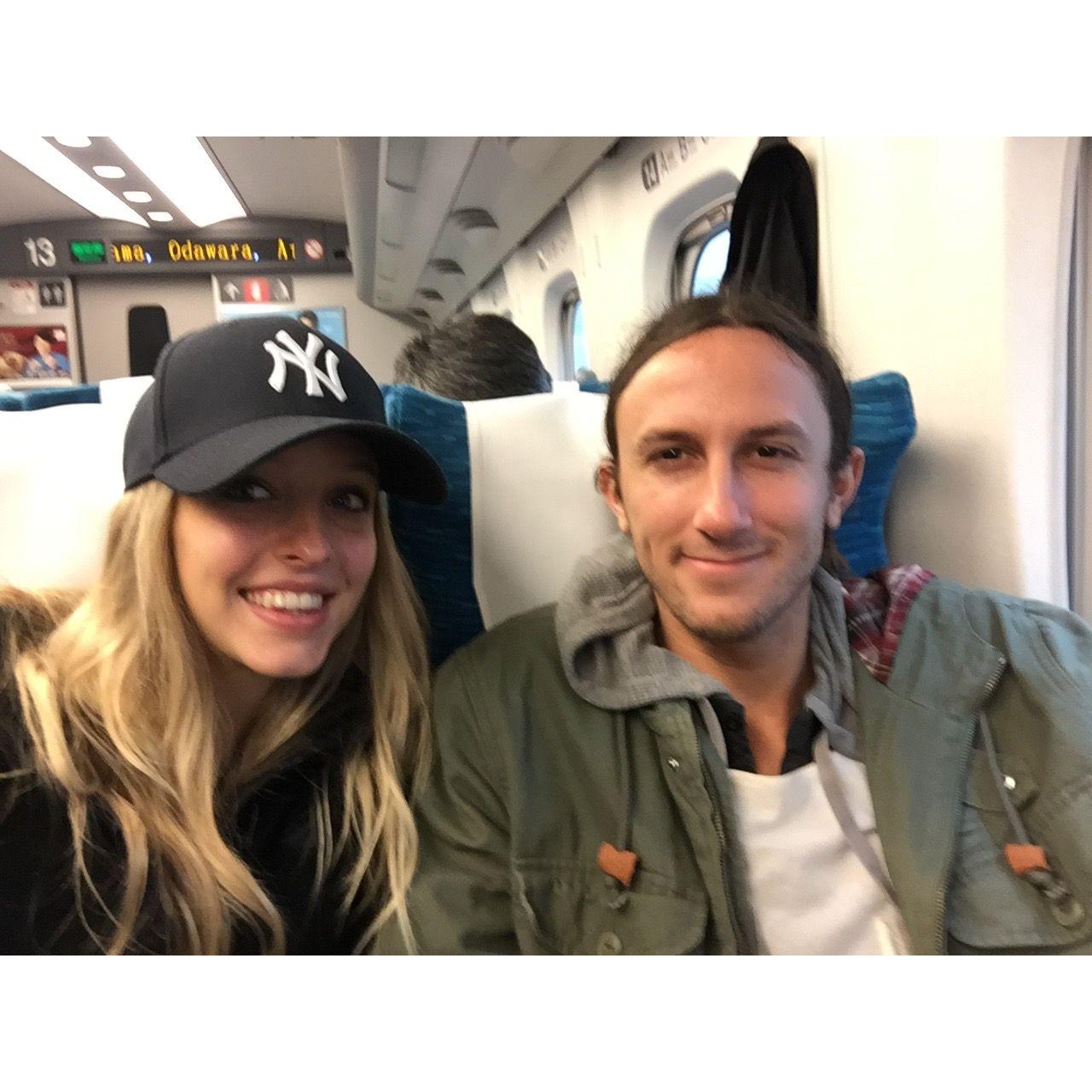 On a bullet train going to Hakone from Tokyo in Japan, we were on our way to see Mt. Fuji and to enjoy more Japanese culture.