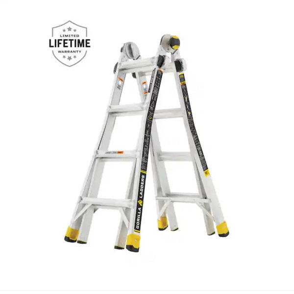 Gorilla Ladders 18 ft Reach Aluminum Multi-Position Ladder with Tool Hangers, 300 lbs. Load Capacity, Type IA Duty Rating GMPXA-18
