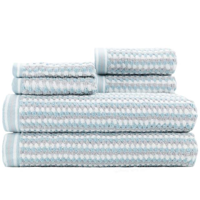 Caro Home Wakefield 6 Piece Bath Towel Set - 2 Bath Towels 2 Hand Towels 2 Face Towels - 100% Combed Cotton Premium Quality Striped Pattern Color, Thick and Heavy Weight Plush Absorbent 600 GSM