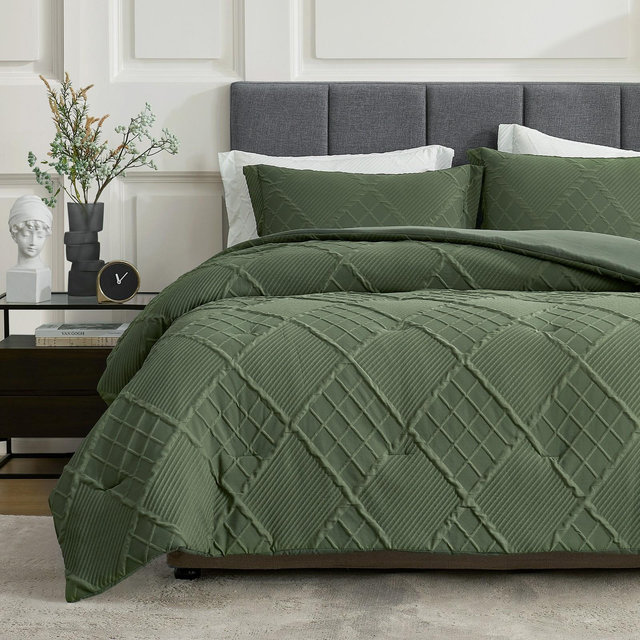 Soft Jacquard Comforter Set, Cozy All Season Bedding with Elegant Windowpane Texture-Amelie Home