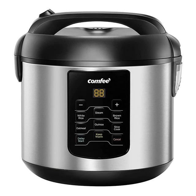 COMFEE' Rice Cooker, 6-in-1 Stainless Steel Multi Cooker, Slow Cooker, Steamer, Saute, and Warmer, 2 QT, 8 Cups Cooked, Brown Rice, Quinoa and Oatmeal, 6 One-Touch Programs