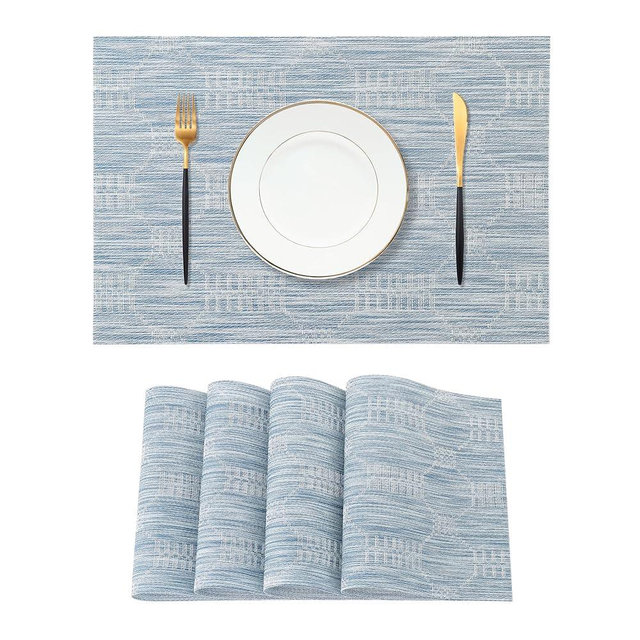 Leetaltree Alice Blue Placemats Set of 4 - Heat Resistant Non-Slip Place mats for Dining Table, Washable Durable PVC Vinyl Woven Table Mats（Alice Blue, 4）