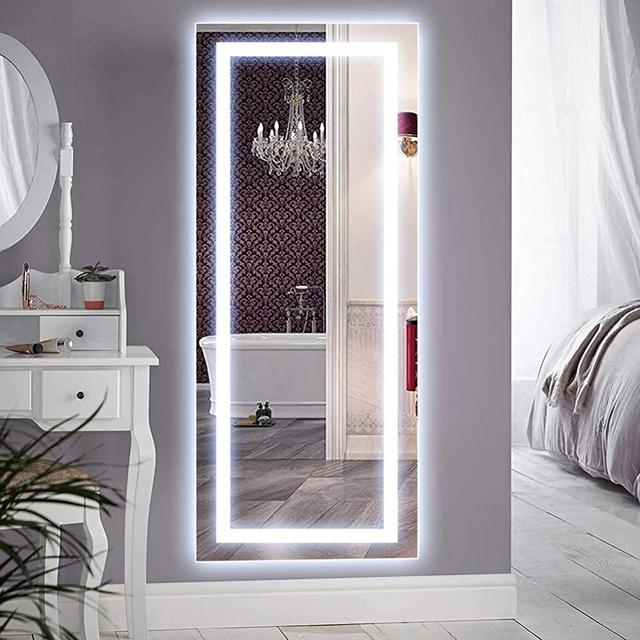 QiMH Vertical 47x22 Inch Wall Mounted LED Lighted Vanity Mirror with Aluminum Frame Backlit, Bedroom and Bathroom Hanging Rectangle Whole Body Mirror