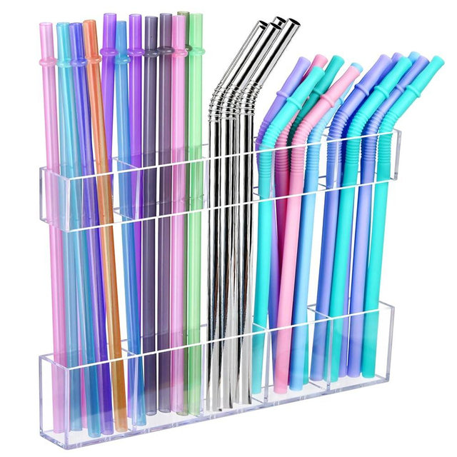 9.5" Large Acrylic Straw Holder for Cabinet Door – Kitchen Cabinets Straws Organizer, Reusable Tumbler, Small Kitchens Accessories Storage Container (Transparent)