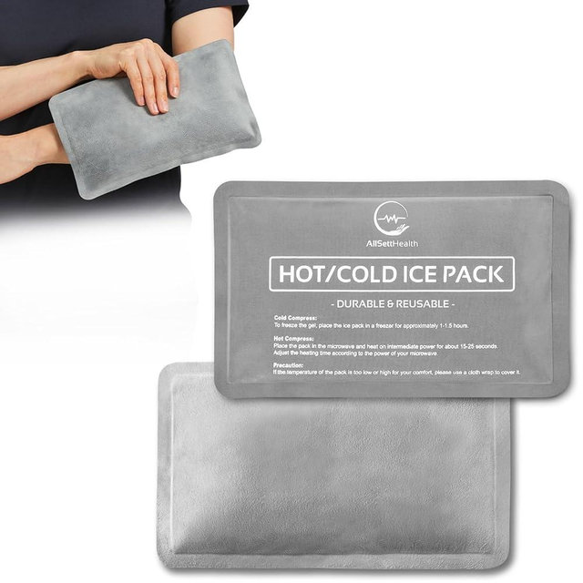 Reusable Ice Packs for Injuries - (10" x 6") Soft Ice Pack with 1 Sided Velvet Soft Fleece Fabric, Flexible Hot and Cold Gel Ice Pack Set, Grey, Pack of 2