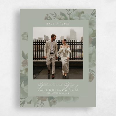 Pale Sage, Green Wedding Save the Date - Canopy Portrait