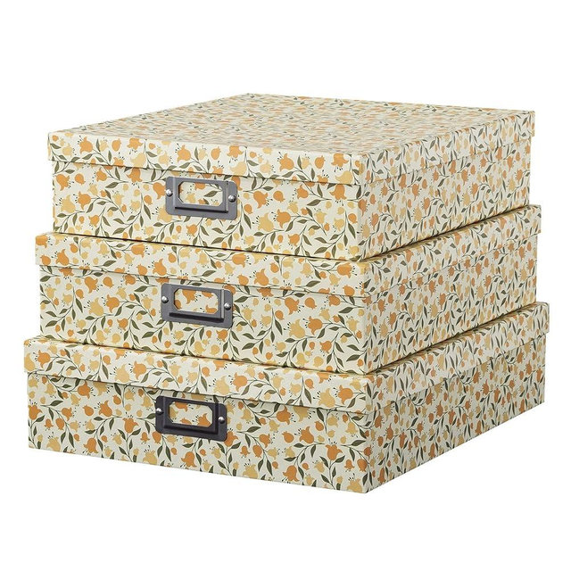 Soul & Lane Decorative Cardboard Storage Boxes With Lids, Set of 3 Nesting Floral Photo Storage for Home Décor and Scrapbook Paper, Memory Boxes For Keepsakes, Documents, Organizing