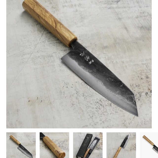 Hatsukokoro Kurogane Aogami #2 Kurouchi 6.5" Bunka, Olivewood
