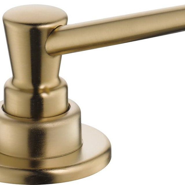 Delta Faucet Pump Soap/ Lotion Dispenser Gold, Countertop Soap Dispenser, Top Fill Deck Mount Soap Dispenser, Champagne Bronze RP1001CZ