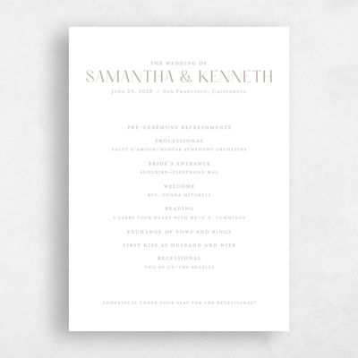 Grey Simple Wedding Program - Sidney Letterpress