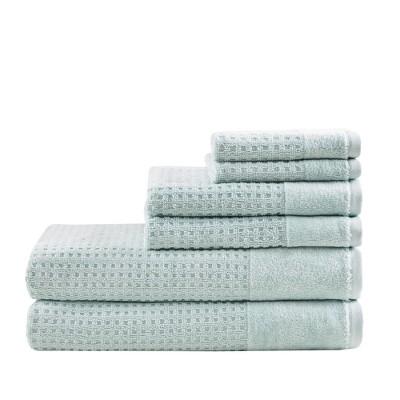 6pc Spa Waffle Jacquard Cotton Bath Towels Sets Aqua