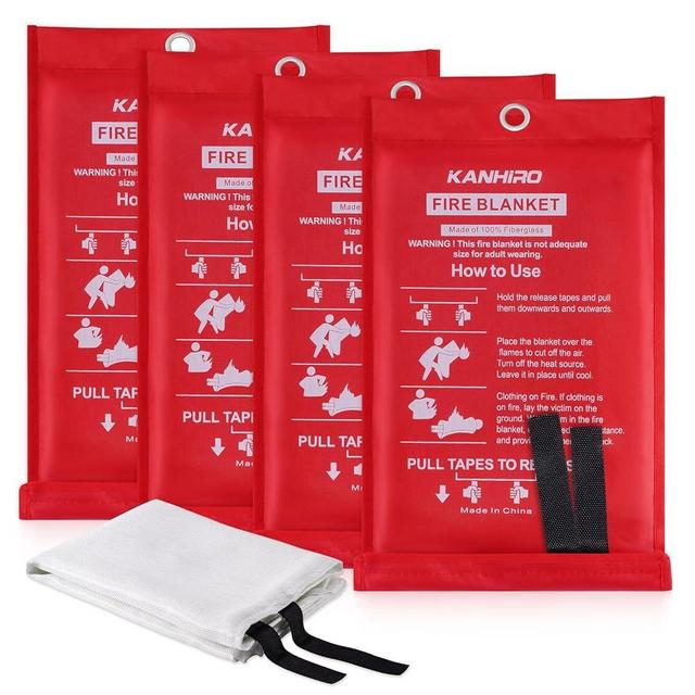 Emergency Fire Blanket for Home Kitchen - Fiberglass Fire Suppression Blanket Great for School, Fireplace, Grill, Car, Office, Warehouse (4 Pack, 39 in X 39 in)