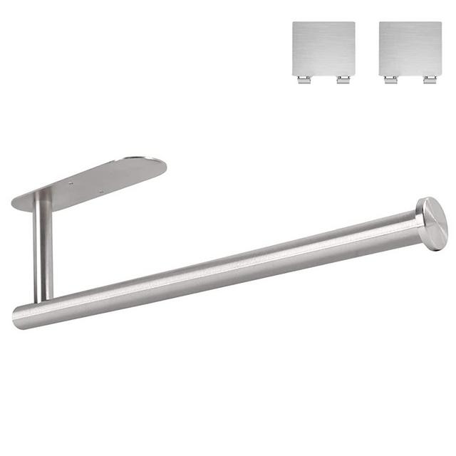 ASTOFLI Wall Mount Paper Towel Holder, Sturdy Under Cabinet Paper Towel Holder Wall Mount, Stainless Steel Hanging Paper Towel Holder, Strong Self Adhesive Wall Paper Towel Holder (Extra Two Hooks)