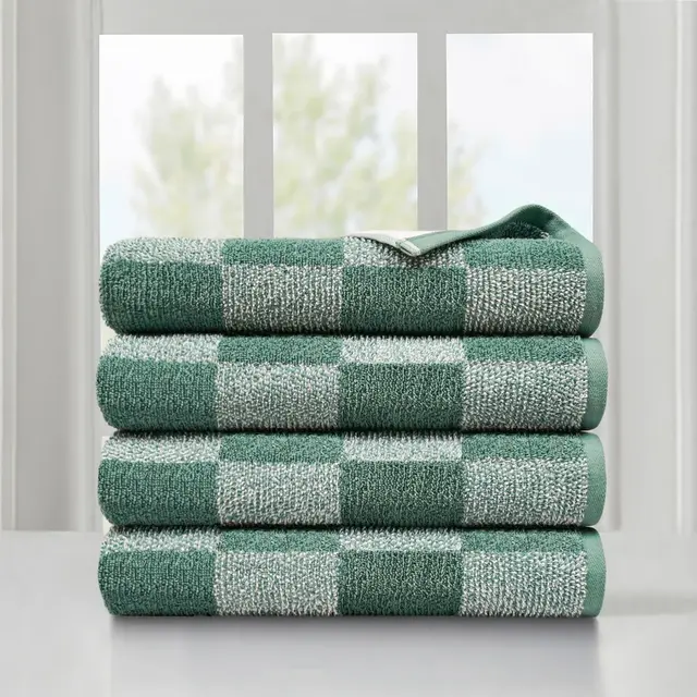 Mainstays Performance Checkered Bath Towel, 54" x 30", Sage - Pack of 4