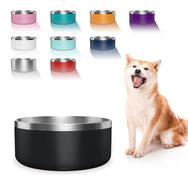 WENBOKMIN Dog Bowl, Stainless Steel Dog Food and Water Bowl with Non Slip Quiet Bottom, Easy to Clean, Dishwasher Safe, 40oz, Black