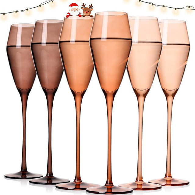 JOVGANG Venus Champagne Flutes Set of 6-7.5oz Hand-Blown Lead-Free Crystal Champagne Glass, Autumn Champagne Flutes, Elegant Champagne Glasses for Weddings, Christmas and New Year Gifts