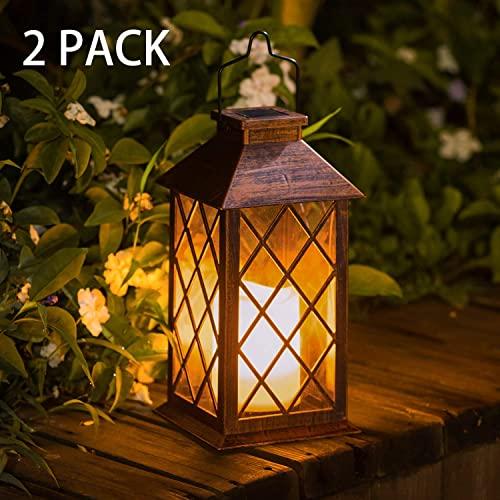 [Set of 2] TAKE ME Solar Lantern,Outdoor Garden Hanging Lantern-Waterproof LED Flickering Flameless Candle Mission Lights for Table,Outdoor,Party