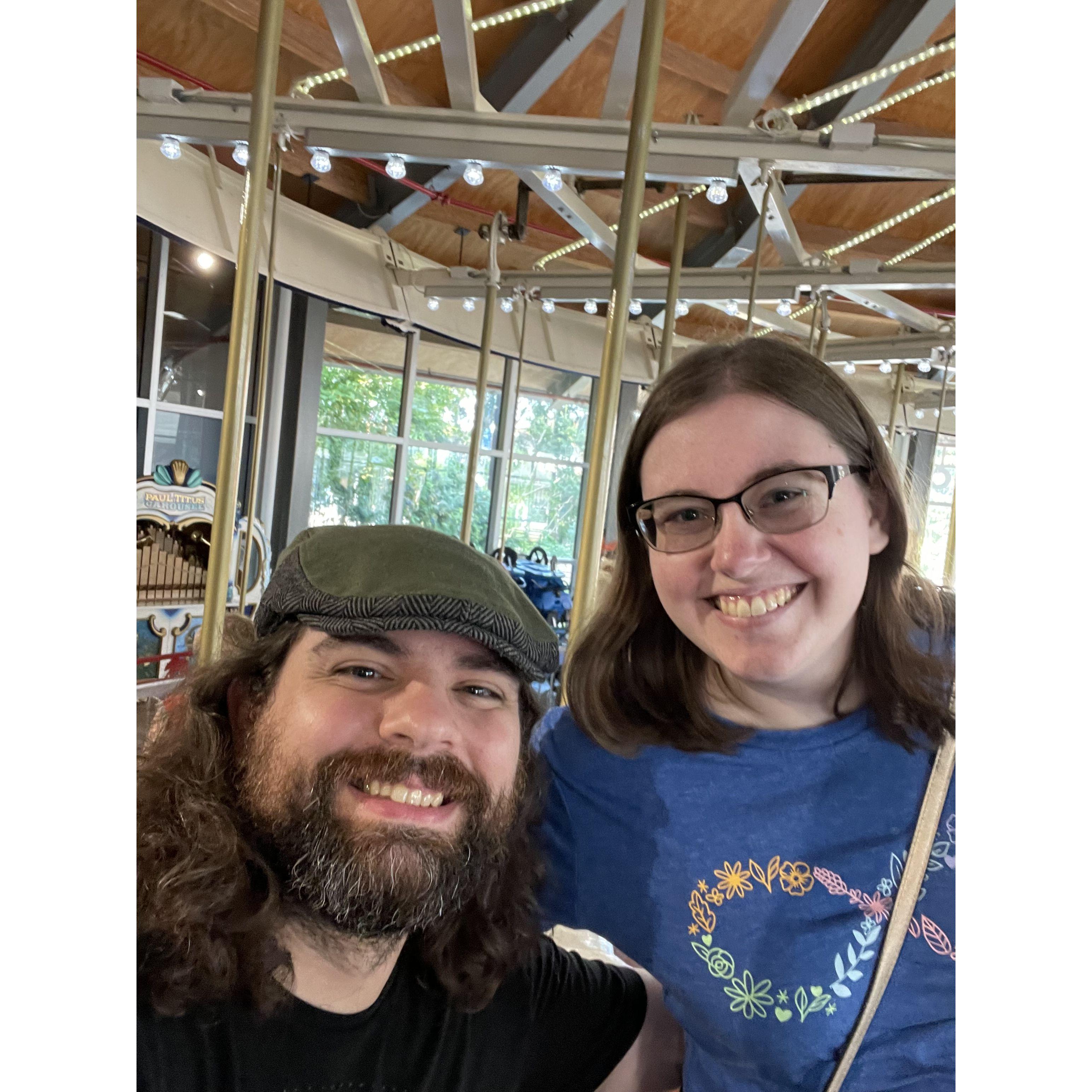 Emily's birthday celebration (and carousel ride) at the Point Defiance Zoo and Aquarium, 1 month after Luke proposed