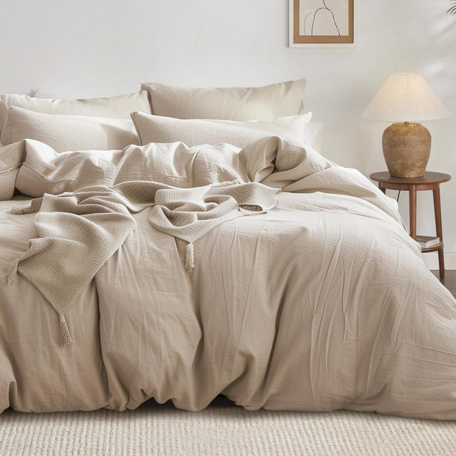 100% Washed Cotton Duvet Cover Oversized King Size Warm Sand Minimalist Cotton Duvet Cover for All Seasons GentleSoft™ Plain Simple Bedding Set