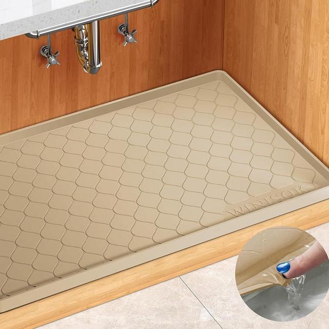 Winisok Waterproof Under Sink Mat -34” x 22” Cabinet Liner for Kitchen & Bathroom, Shelf Protector Silicone Under Sink Tray, Kitchen Cabinet Organizers and Storage Sink Drip Tray