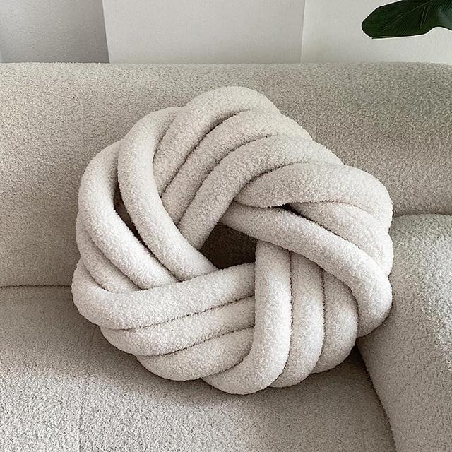ZANYB White Knot Pillow Round Throw Pillow Seat Cushion Handmade Knotted Floor Pillow for Sofa Living Room Lambs Wool Home Decor
