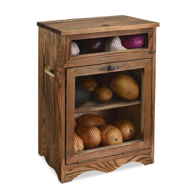 Ikee Design Wooden Countertop Potato and Onion Storage Bin Box,Countertop Storage Cabinet, Wooden Bread Boxes, Potato Storage, Coffee Station,11.8W x 6.8D x 16H in, Rustic Color