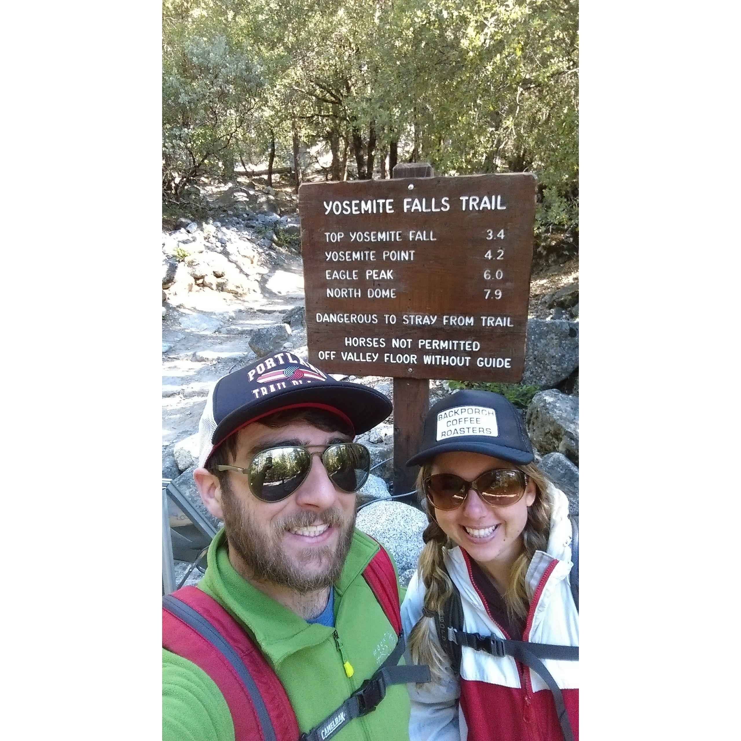 About to hike to the top of Yosemite Falls, Yosemite NP in 2016