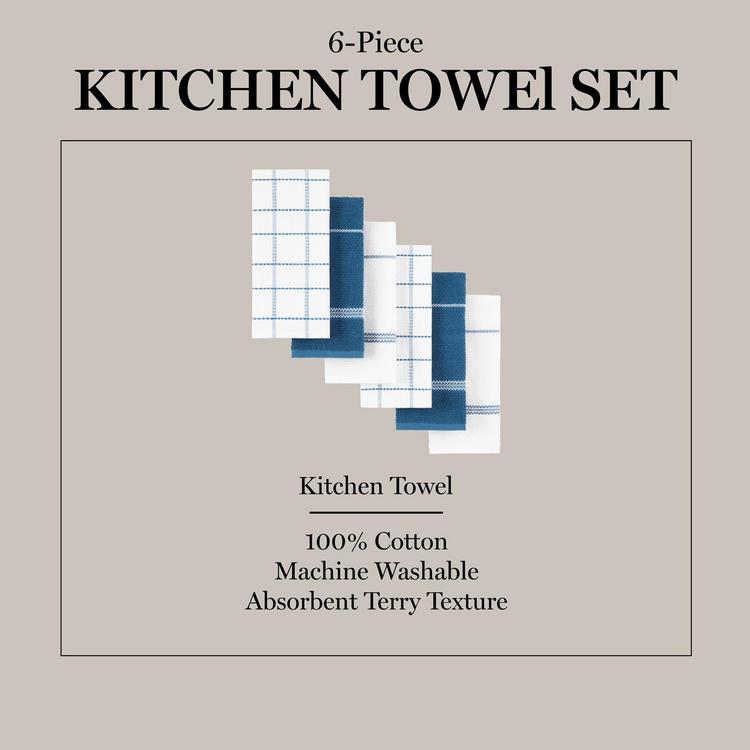  MARTHA STEWART Modern Waffle Kitchen Towel Set 6-Pack, Navy  Blue, 16x28: Home & Kitchen