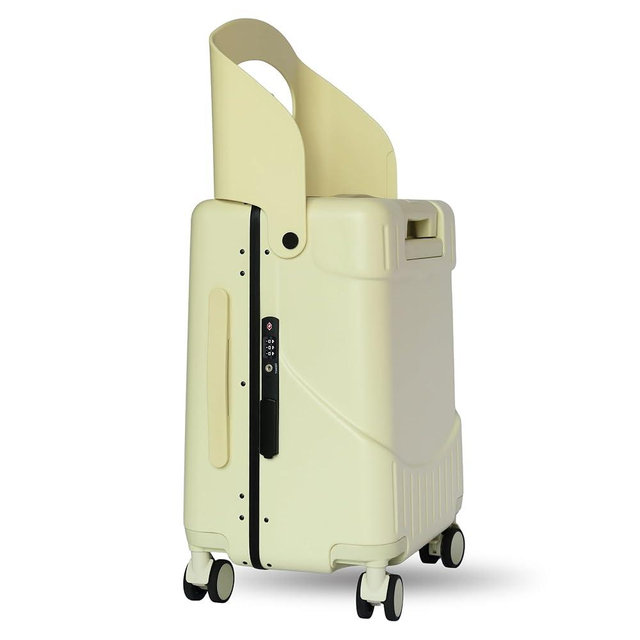 RAINRO & CO Butter Beige 20" Ride-On Carry-On Luggage for Kids & Adults with Built-In Seat, Spinner Wheels, and Secure TSA Lock – Durable Hardside Carry-On