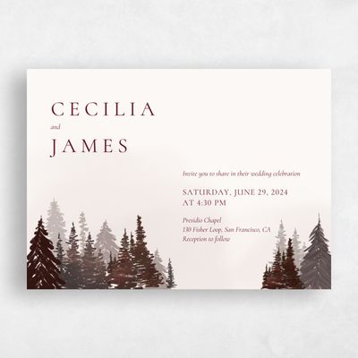 Burgundy, Red Wedding Invitation - Bridlewood Landscape