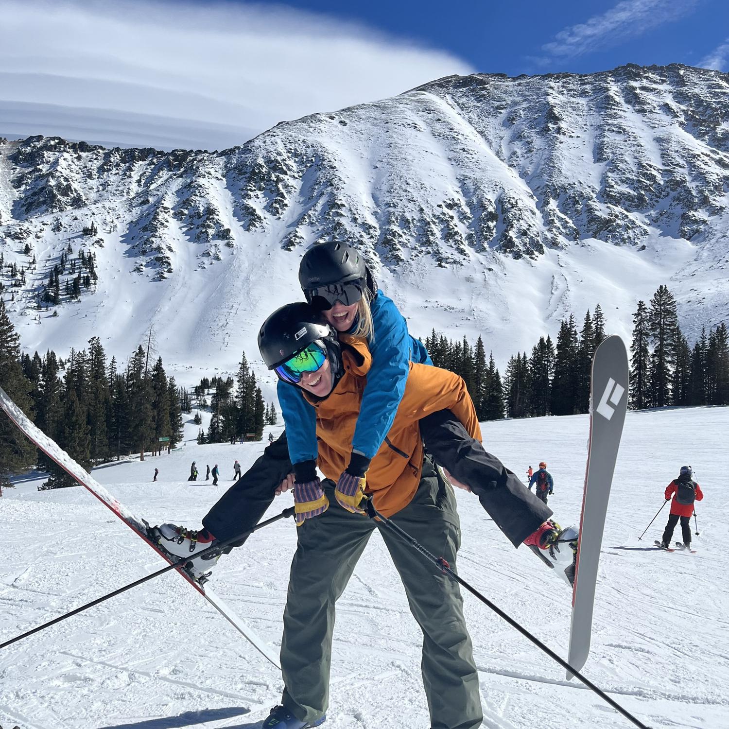 Skiing at Arapaho Basin, Stan's second favorite Colorado mountain (Brynn prefers Winter Park but concedes A-Bay's bloody mary's are superior).