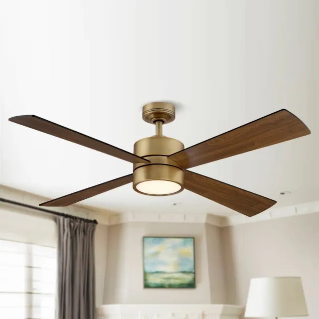 Parrot Uncle 52" Modern Natural Brass LED Ceiling Fans With Lights and Remote