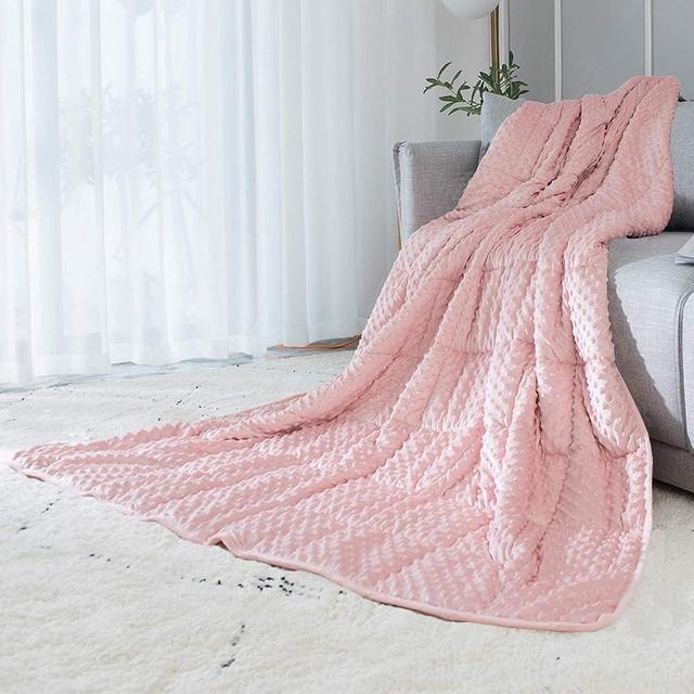 ALANSMA Reversible Weighted Blanket for All Season, Luxury Velvet, Warm and Cool, Adult Kids 7Lb Weighted Blanket, Enjoy Sleeping Anywhere(Pink,7Lb)